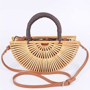 Vegan Leather Braided Top Handle Bamboo Clutch